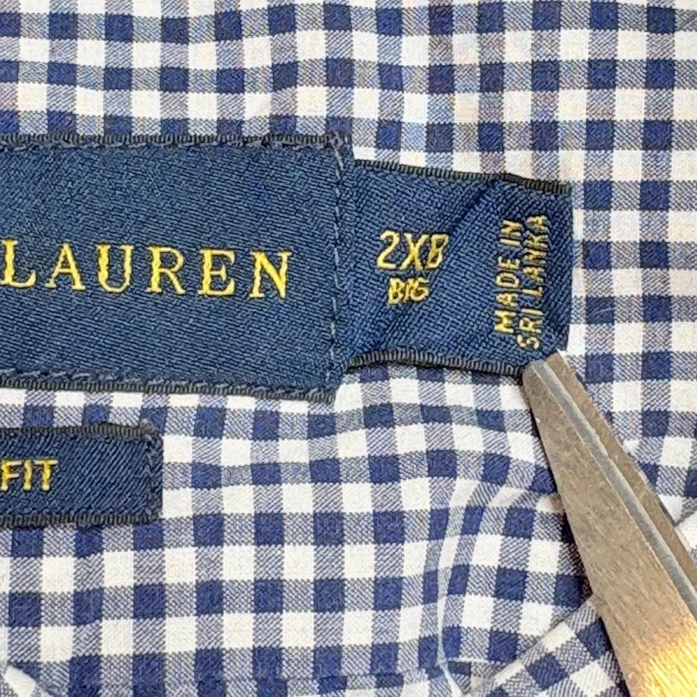 Ralph Lauren 2XB‎ Big & Tall Gingham Button Down Navy Pink Pony Classic Fit